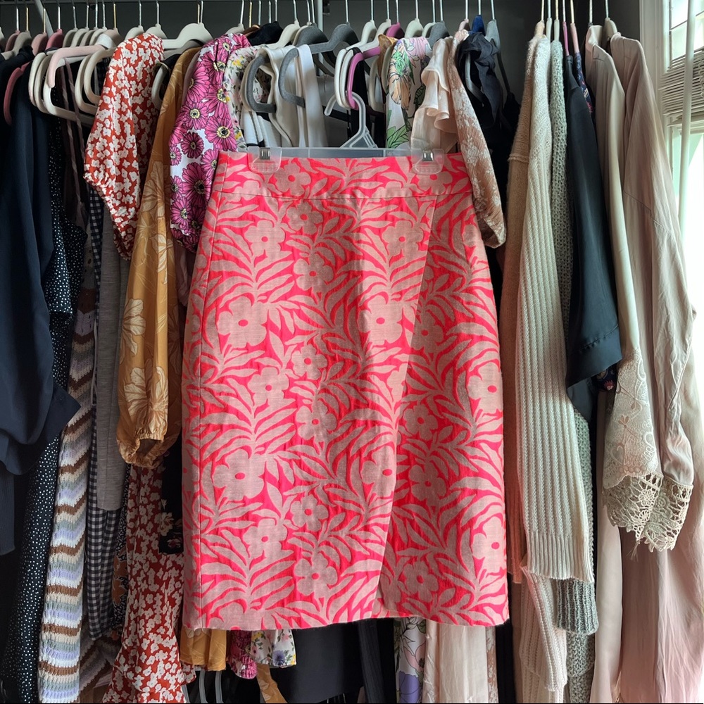 J.Crew Hot Pink Floral Pencil Skirt